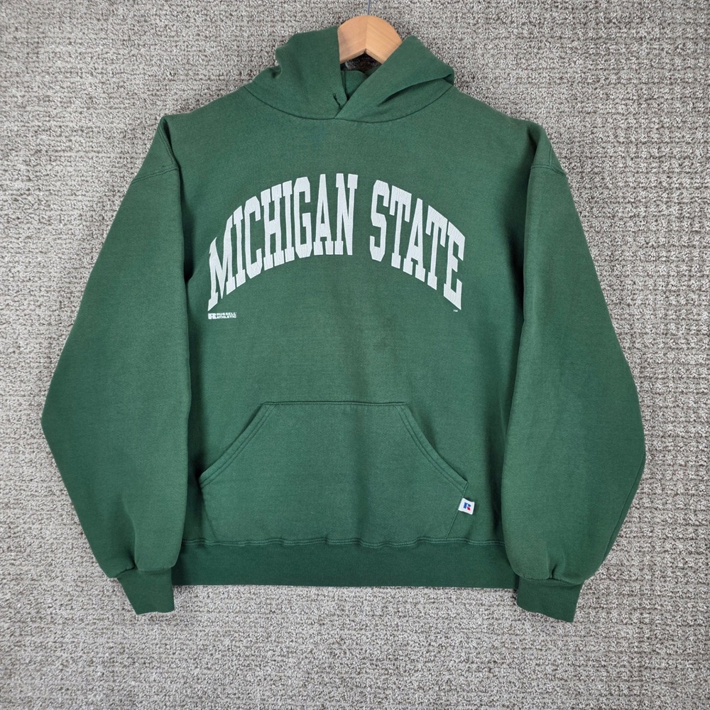 Vintage Russell Athletic Michigan State Hoodie Mens Large Green Made in USA MSU